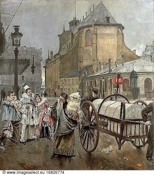 Gailliard Francois - La Place Sainte Gudule a Bruxelles Apr?s Le Carnaval - Belgische Schule - 19. Jahrhundert.