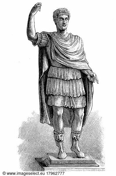 Gaius Cäsar Augustus Germanicus  31. August 12  24. Januar 41  postum bekannt als Caligula  war von 37 bis 41 römischer Kaiser  Illustration aus 1880 nach einer Statue im Museum von Neapel  Historisch  digital restaurierte Reproduktion einer Originalvorlage aus dem 19. Jahrhundert