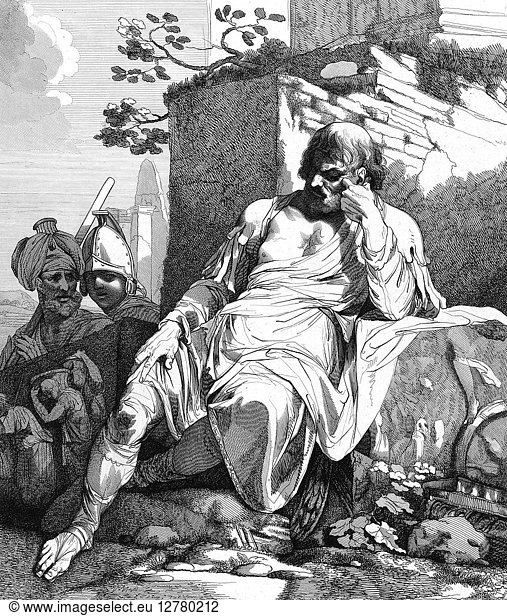 GAIUS MARIUS (157-86 B.C.). Roman general and politician. Seated upon the ruins of Carthage. Etching by Robert Blyth after John Hamilton Mortimer 1782.