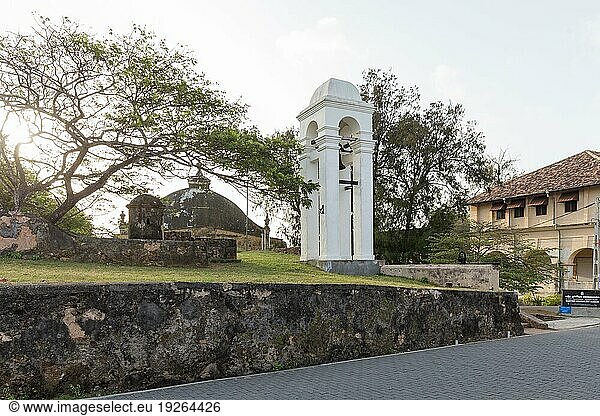 Galle  Sri Lanka  July 29  2018: The small whitewashed bell tower at the maritime museum. It is used for tsunami warning  Asia