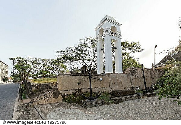 Galle  Sri Lanka  July 29  2018: The small whitewashed bell tower at the maritime museum. It is used for tsunami warning  Asia