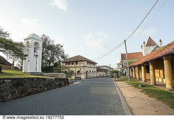 Galle  Sri Lanka  July 29  2018: The small whitewashed bell tower at the maritime museum. It is used for tsunami warning  Asia