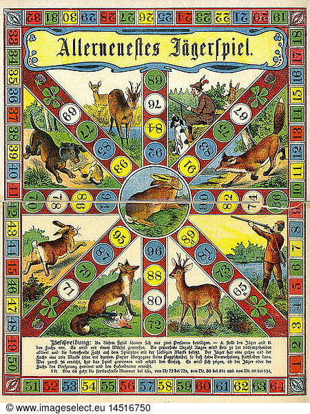 game  'Allerneuestes JÃ¤gerspiel'  game of dice  parlour game for two person  board  Germany  circa 1903