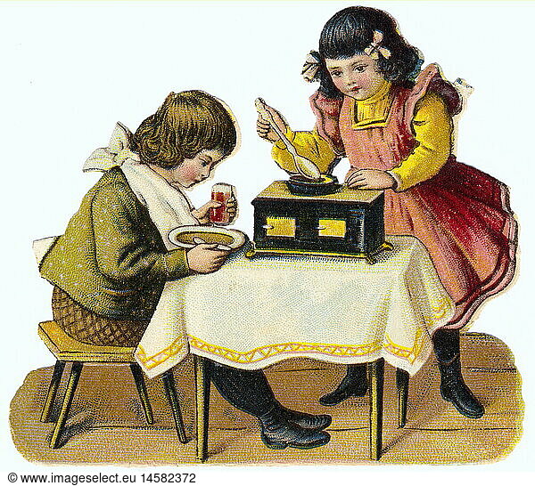 games  children playing cooking  scraps  lithograph  Germany  circa 1890