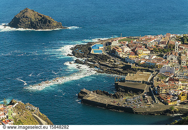 Garachico with roque de garachico and the old town with church