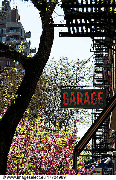 Garage Sign And Springtime In The West Village  Manhattan  New York  Usa