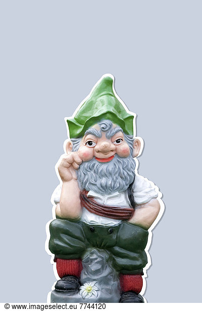 Garden gnome against white background  close up