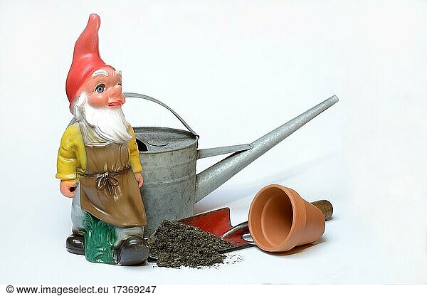 Garden gnome and garden tools  Germany  Europe