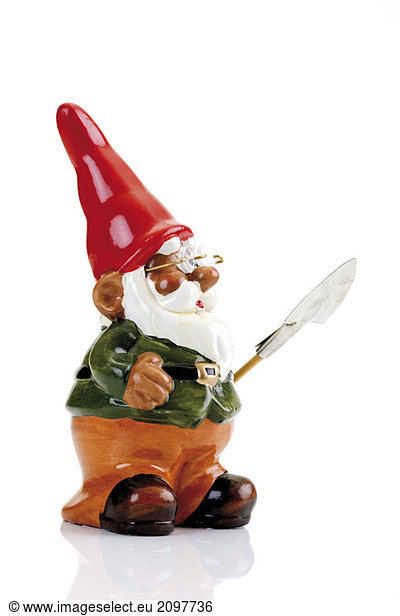 Garden gnome with spade  side view