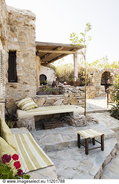 Garden with stone patio