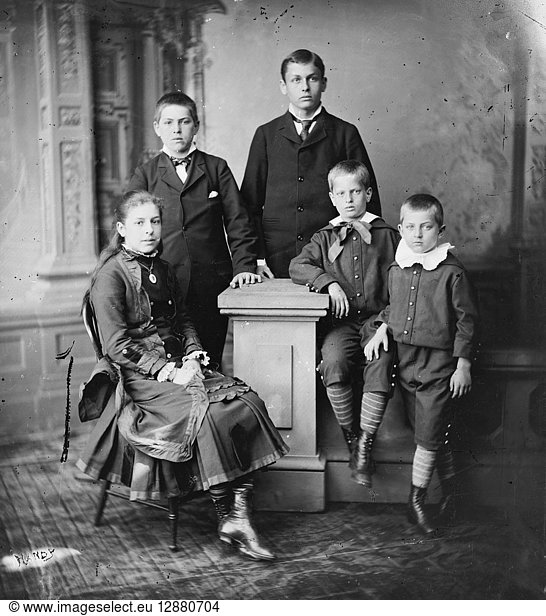 GARFIELD: CHILDREN  c1880. The children of President James A. Garfield. Clockwise from left: Mary 'Mollie ' Harry Augustus  James Rudolf  Irving and Abram. Photograph  c1880.