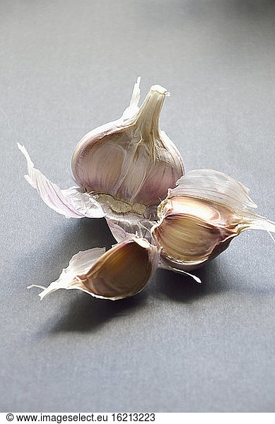 Garlic clove on grey background  close up