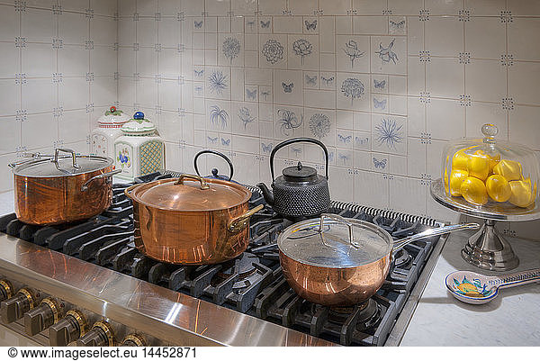 Gas Stove And Copper Pots