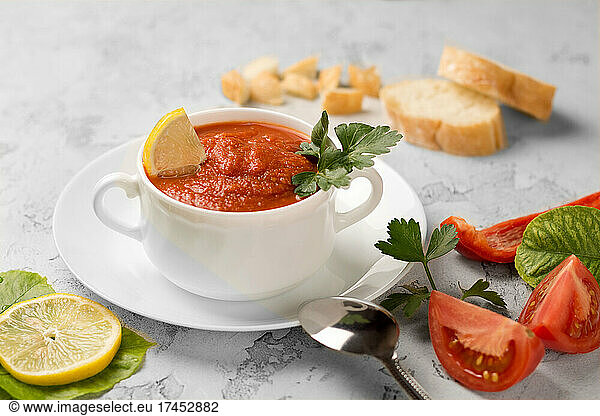 gaspacho tomato soup in a bowl