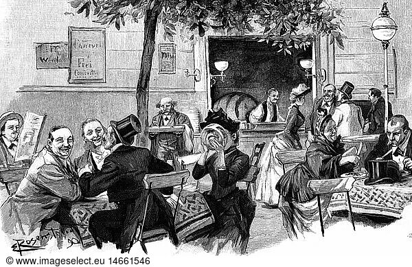 gastronomy  beergarden  wedding banquet in wheat beer tavern  Berlin  wood engraving  1890