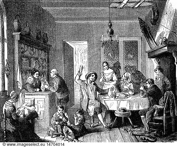 gastronomy  inns  simple tavern  wood engraving  by Lucx  1852