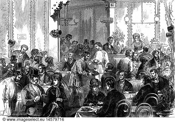 gastronomy  restaurants  Russian restaurant on the area of the Exposition Universelle  Paris  interior view  wood engraving  1867