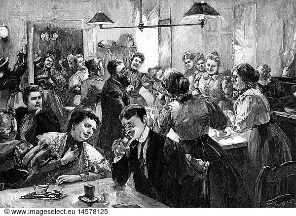 gastronomy  tavern  'At the widows' association' (Im Witwenverein)  after drawing by Werner Zehme  (1859 - um 1924)  wood engraving  by Weber  1898
