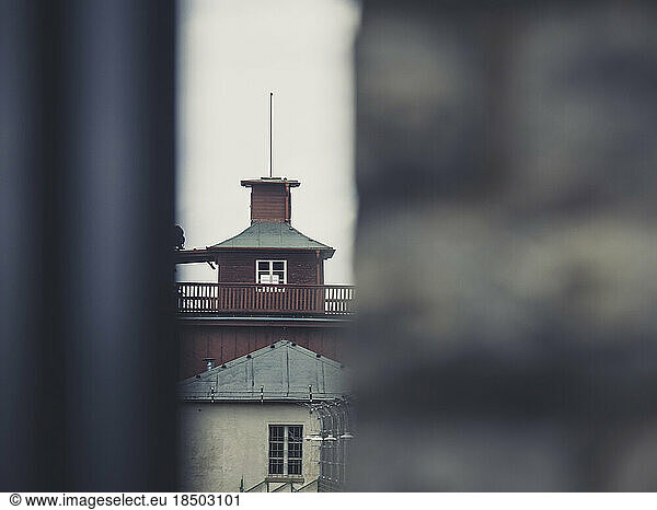 Gate building with watchtower of concentration camp  KZ Buchenwald'  Ettersberg  Weimar  Thüringen  Germany