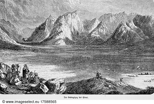 Gebirge  Halbinsel  Zelte  Männer  Turban  historische Illustration  1885  Sinai  Israel  Asien
