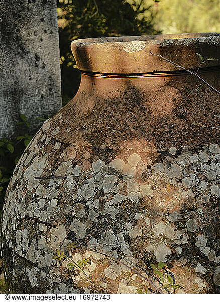 Gedämpftes Licht auf großer Vase in portugiesischer Landschaft