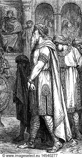 Gelimer  KÃ¶nig der Vandalen 530 - 534  Ganzfigur  als Gefangener des rÃ¶m. Kaisers Justinian I.  Konstantinopel  534  Xylografie  19. Jahrhundert