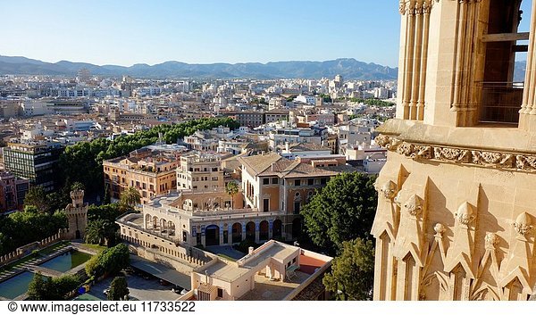 General view of Palma de Majorca from the upper part of its Cahedral. Capital city of the balearic island of Majorca  Balearic islands  Spain  Europe.