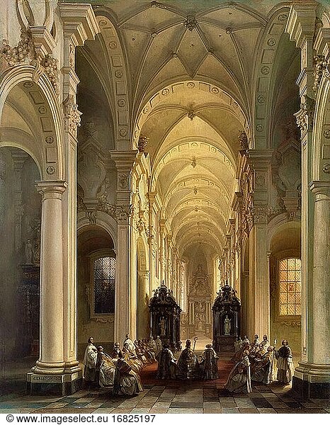 Genisson Jules Victor - Innenansicht einer Kirche in Averbode - Belgische Schule - 19. Jahrhundert.