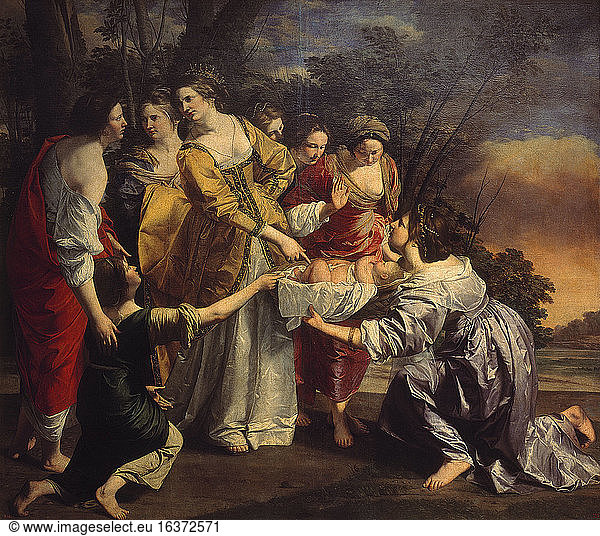 Gentileschi  Orazio 1563–1640.“The boy Moses is saved from the waters of the Nile   c. 1630.Oil on canvas  242 × 281cm.Madrid  Museo del Prado.