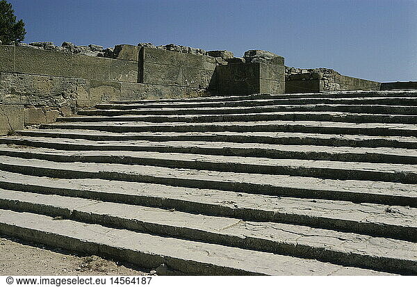 Geo. Griechenland Kreta Phaistos minoische Palastanlage 20.- 14.JH.vChr. Neuer Palast erbaut um 1600 vChr. Ruine Treppenhaus Detail der Treppe