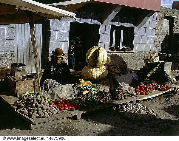 Geo. hist.  Bolivien  Handel  Marktstand mit GemÃ¼se  La Paz  1964