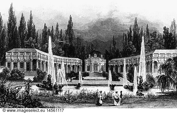Geo. hist.  Deutschland  Bayreuth  SchlÃ¶sser  Eremitage  AuÃŸenansicht  Park  Xylografie  um 1840