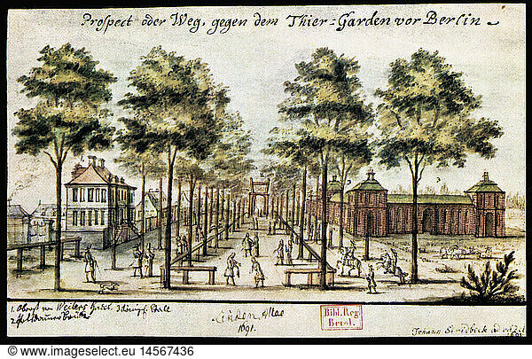 Geo. hist  Deutschland  Berlin  StraÃŸen  Linden-Allee (Unter den Linden)  Ansicht  colorierter Kupferstich von Johann Stridbeck  1691