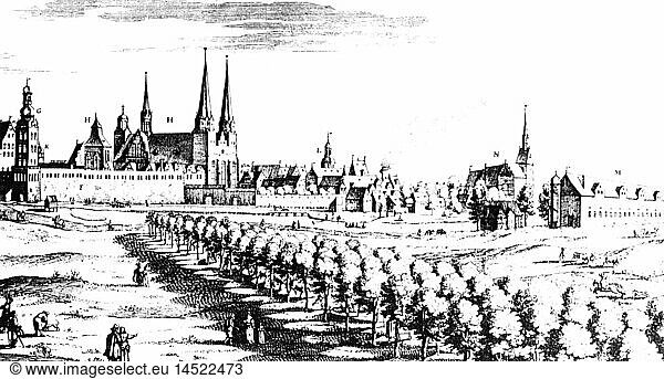 Geo. hist  Deutschland  Berlin  StraÃŸen  Linden-Allee (Unter den Linden)  Ansicht  Kupferstich von MatthÃ¤us Merian  1650