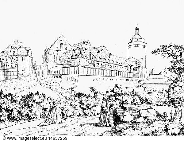 Geo. hist.  Deutschland  Leipzig  SchlÃ¶sser  PleiÃŸenburg  erbaut 13. Jahrhundert  abgebrochen 1897