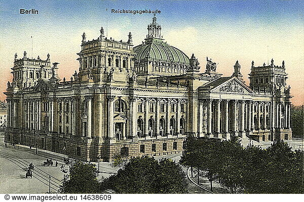 Geo. hist.  Deutschland  StÃ¤dte  Berlin  GebÃ¤ude  Deutscher Reichstag  Postkarte  1915