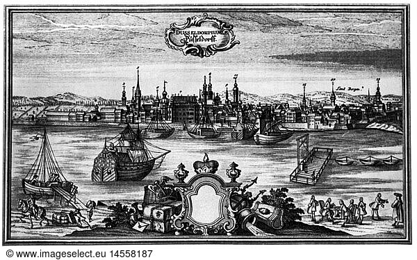 Geo hist  Deutschland  StÃ¤dte  DÃ¼sseldorf  Ansicht  Kupferstich von Werner  um 1740