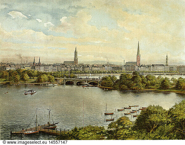 Geo. hist.  Deutschland  StÃ¤dte  Hamburg  BrÃ¼cken  Blick auf die LombardsbrÃ¼cke  Postkarte  um 1899