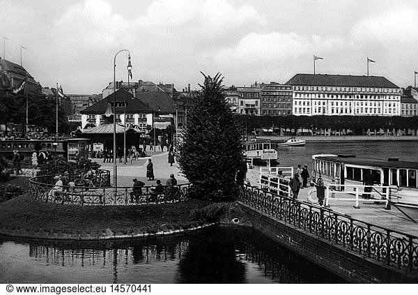 Geo. hist.  Deutschland  StÃ¤dte  Hamburg  StraÃŸen  Jungfernstieg mit Hotel Vier Jahreszeiten  Mai 1937