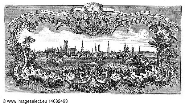 Geo.hist.  Deutschland  StÃ¤dte  MÃ¼nchen  Ansichten  Kupferstich von Franz Xaver Jungswirth  1752