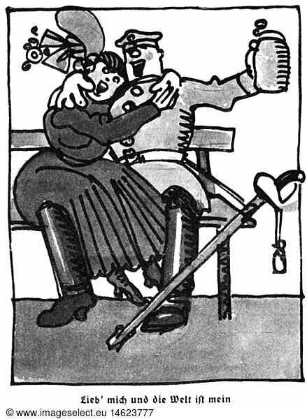 Geo hist  Deutschland  StÃ¤dte  MÃ¼nchen  Oktoberfest  Karikatur  'Lieb mich und sei mein'  Zeichung von Paul Neu  1913