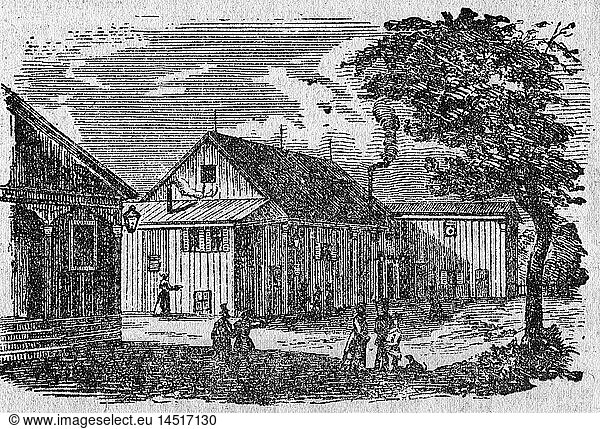 Geo. hist.  Deutschland  StÃ¤dte  MÃ¼nchen  Theater  Schweigertheater in der MÃ¼llerstraÃŸe  AuÃŸenansicht  Zeichnung nach Stich  19. Jahrhundert