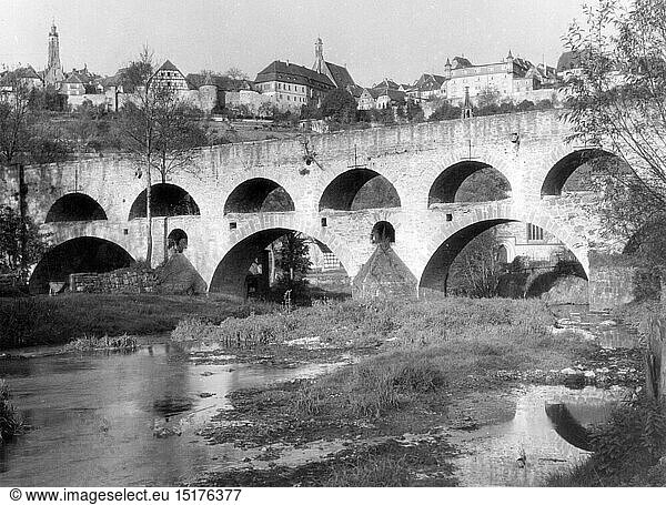 Geo hist.  Deutschland  StÃ¤dte und Gemeinden  Rothenburg ob der Tauber  BrÃ¼cken  DoppelbrÃ¼cke  Ansicht  1950