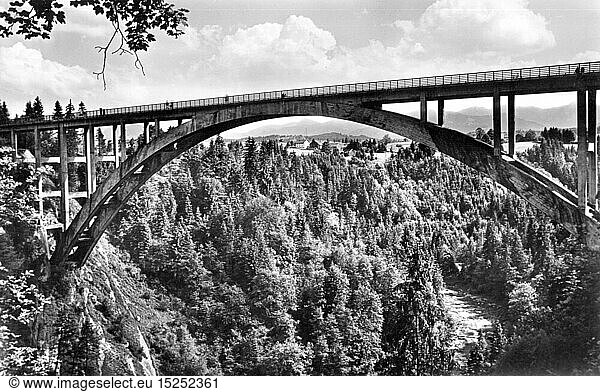 Geo hist.  Deutschland  Verkehr  StraÃŸe  BrÃ¼cken  Echelsbacher BrÃ¼cke Ã¼ber die Ammerschlucht  Ansicht  Fotopostkarte  gestempelt  26.9.1955