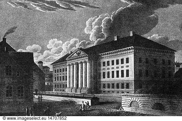 Geo. hist.  Estland  StÃ¤dte  Tartu  GebÃ¤ude  UniversitÃ¤t  HauptgebÃ¤ude  erbaut von Johann Wilhelm Krause (1757 - 1828)  AuÃŸenansicht  Aquatinta von August Matthias Hagen (1794 - 1878)  1827