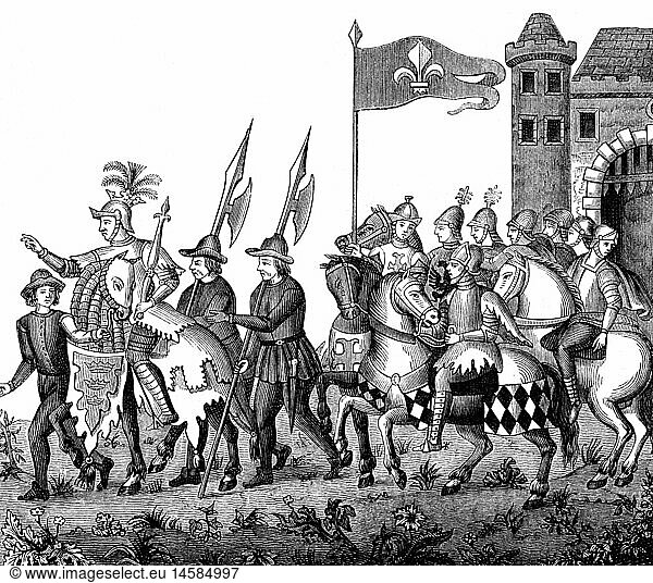 Geo. hist.  Frankreich  StÃ¤dte  Lille  16. Jahrhundert  Fest der Dornenreliquie  der 'DornenkÃ¶nig' (Roi de l'Epinette) zieht mit seinem Gefolge in Lille ein  Xylografie  19. Jahrhundert  nach einer Buchmalerei
