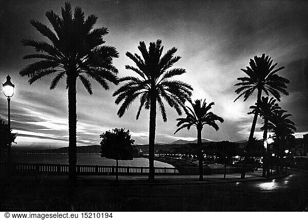 Geo hist.  Frankreich  StÃ¤dte und Gemeinden  Nizza  StraÃŸen  Promenade des Anglais in der AbenddÃ¤mmerung  1950er Jahre