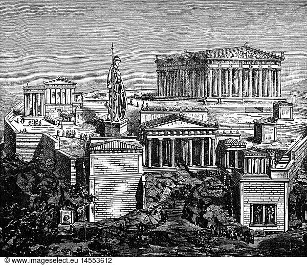 Geo. hist.  Griechenland  Athen  Akropolis  Zeichnung Geo. hist., Griechenland, Athen, Akropolis, Zeichnung,