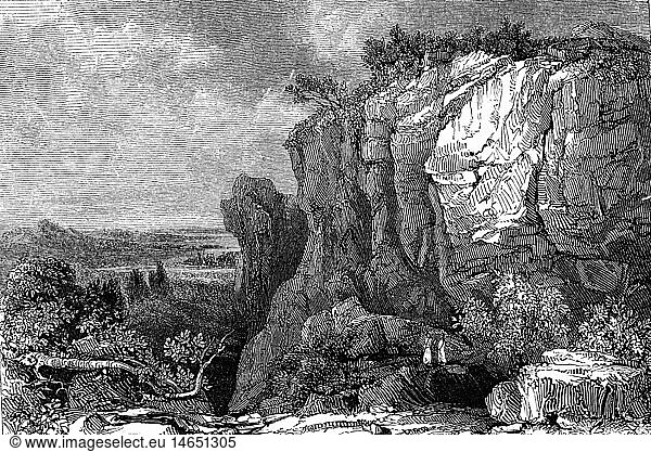 Geo hist.  Griechenland  Berge  Penteliko  Steinbruch  Xylografie nach Zeichnug von Montagu Stanley  1839