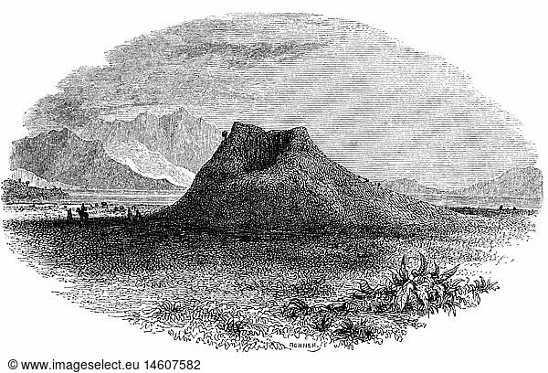 Geo hist.  Griechenland  Landschaften  Attika  Tumulus von Marathon  Xylografie nach Zeichnung von Captain Irton  1839